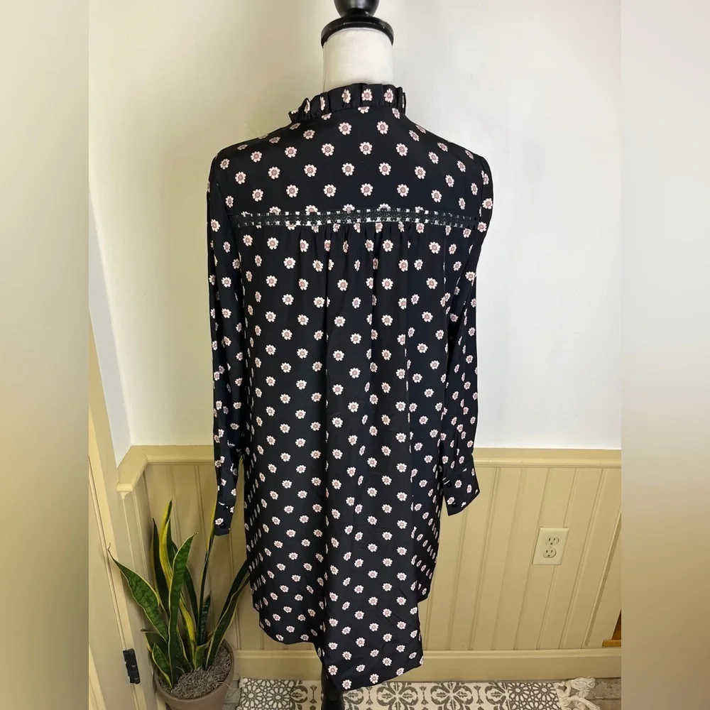 Kate Spade New York Ditzy Silk Shift Dress M Black Daisy Fall Preppy Old Money